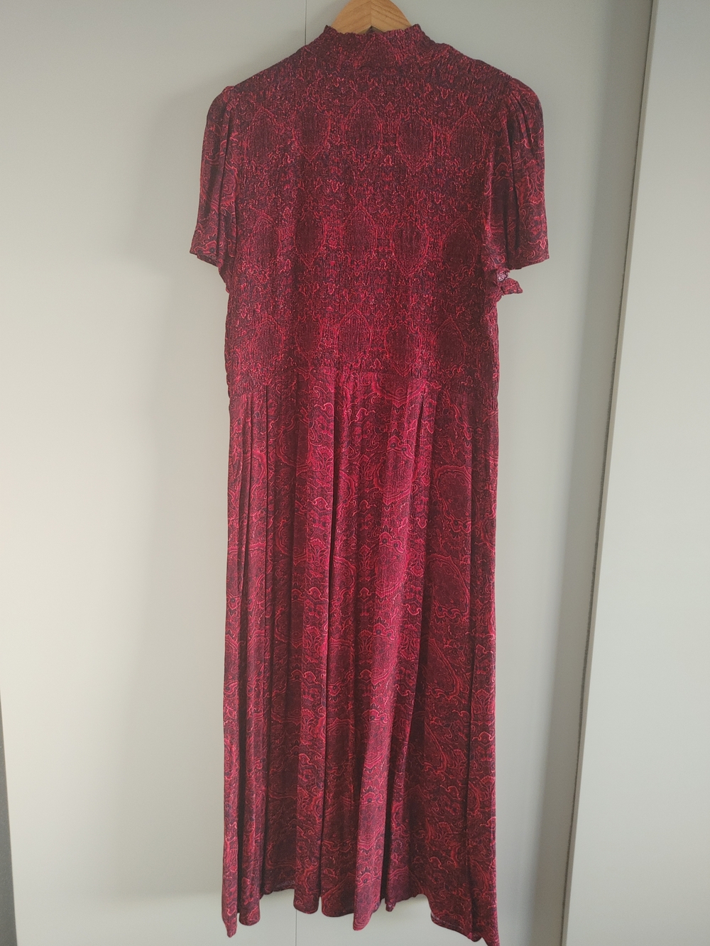 NWT J. Jill Burgundy Paisley Maxi Dress with Short Sleeves, Smocked Bodice - L - Picture 2 of 6